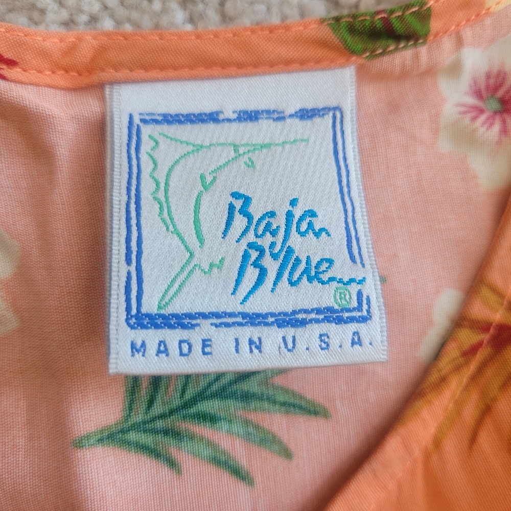 Baja Blue Orange Tropical Floral Maxi Dress Boho Beach Vacation Sz M - Picture 4 of 10